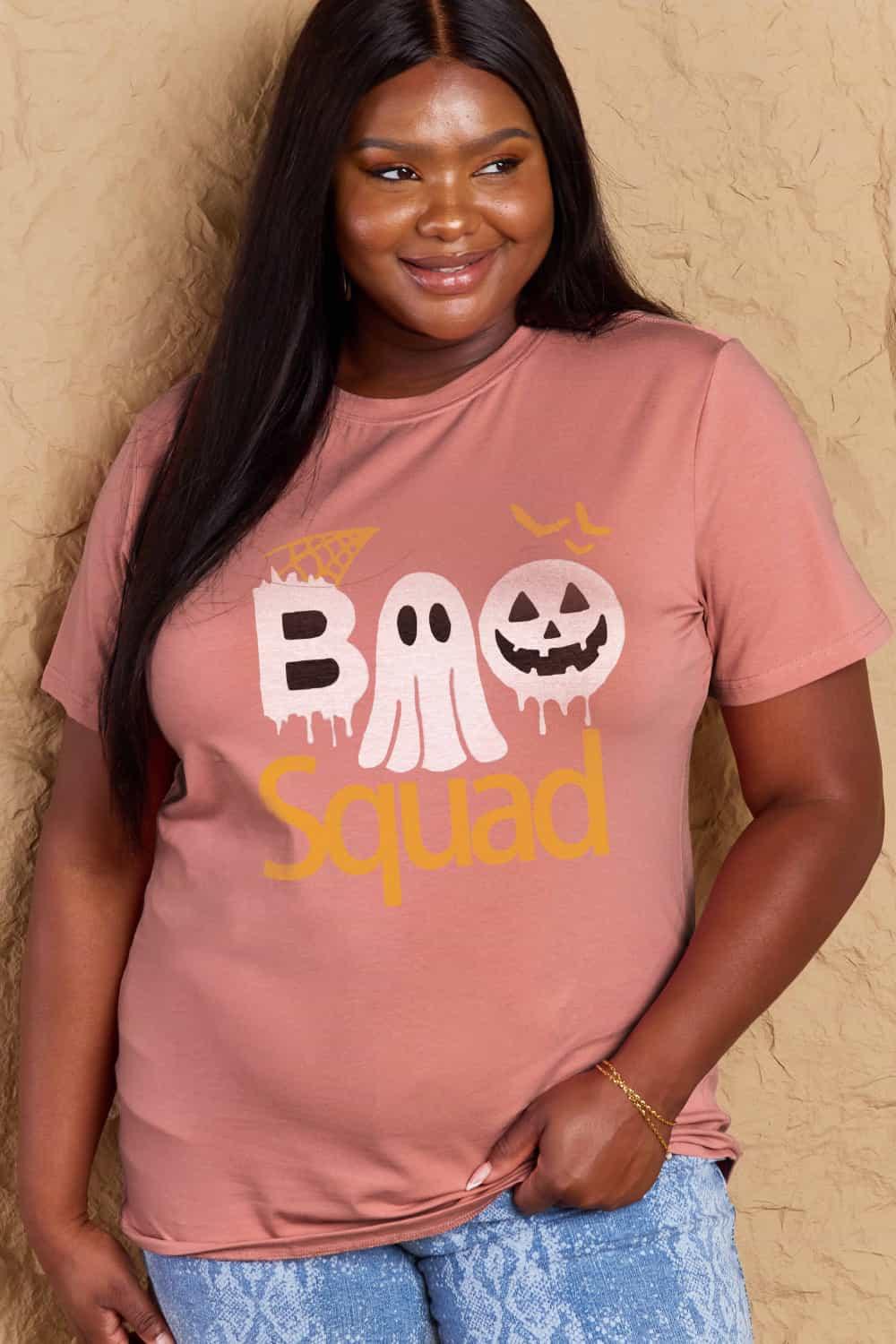 Get trendy with Full Size BOO SQUAD Graphic Cotton T-Shirt - Graphic T-Shirts available at Styles Code. Grab yours today!