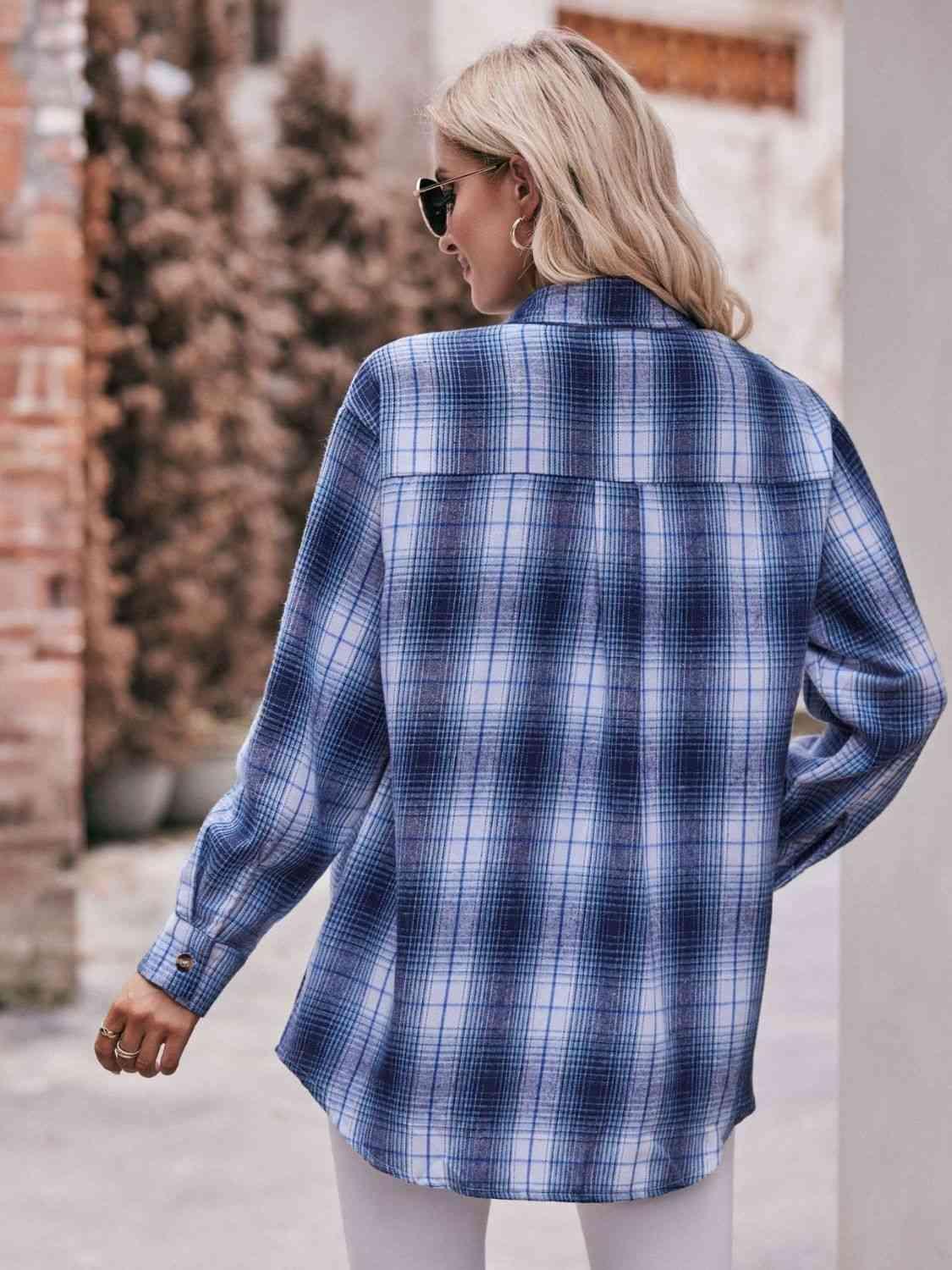 Get trendy with Plaid Dropped Shoulder Longline Shirt - Shirt available at Styles Code. Grab yours today!