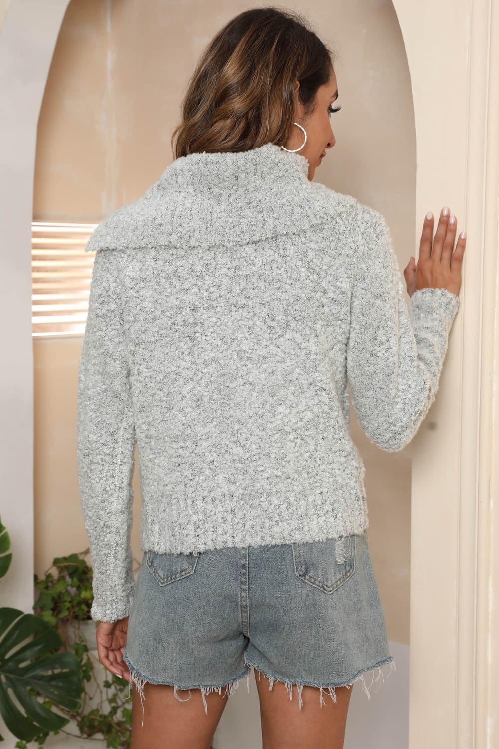 Get trendy with Asymmetrical Neck Long Sleeve Pullover Sweater - Sweater available at Styles Code. Grab yours today!