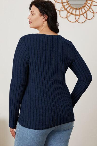 Get trendy with Full Size Ribbed V-Neck Long Sleeve T-Shirt - available at Styles Code. Grab yours today!
