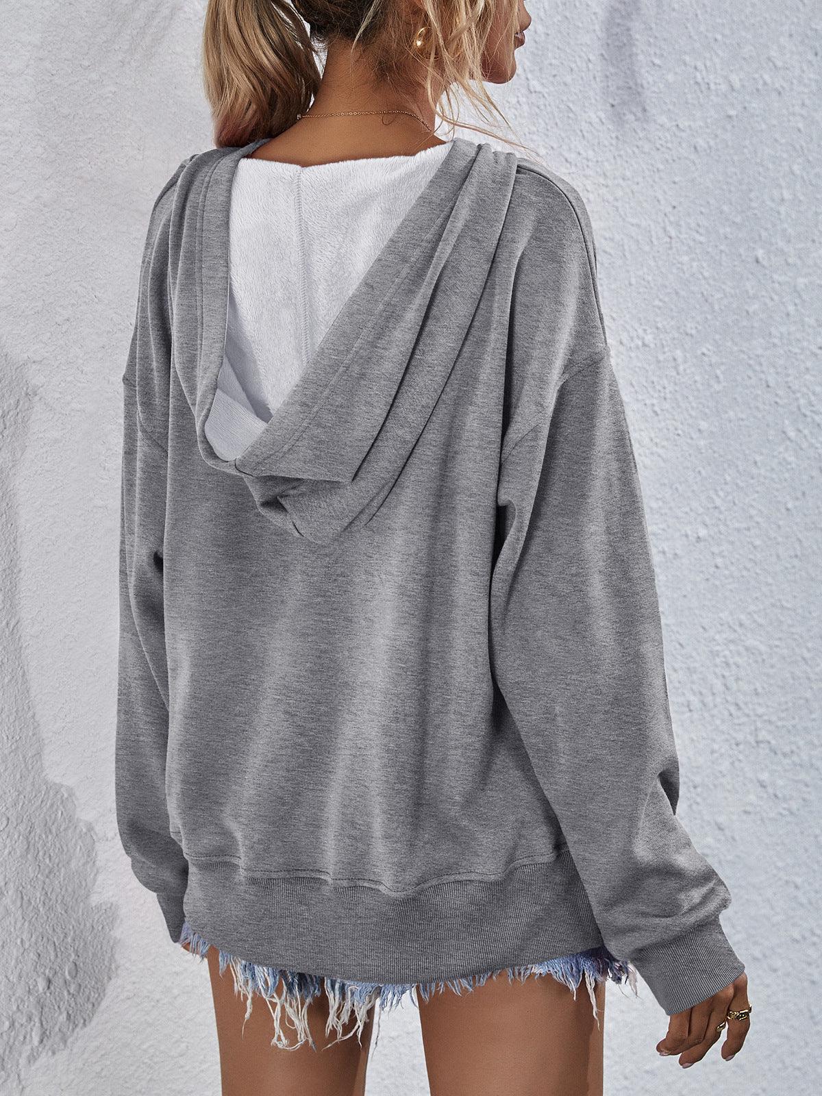 Get trendy with Dropped Shoulder Slit Hoodie - Tops available at Styles Code. Grab yours today!