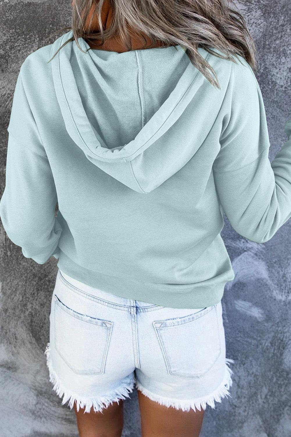 Get trendy with Dropped Shoulder Long Sleeve Hoodie with Pocket - Tops available at Styles Code. Grab yours today!