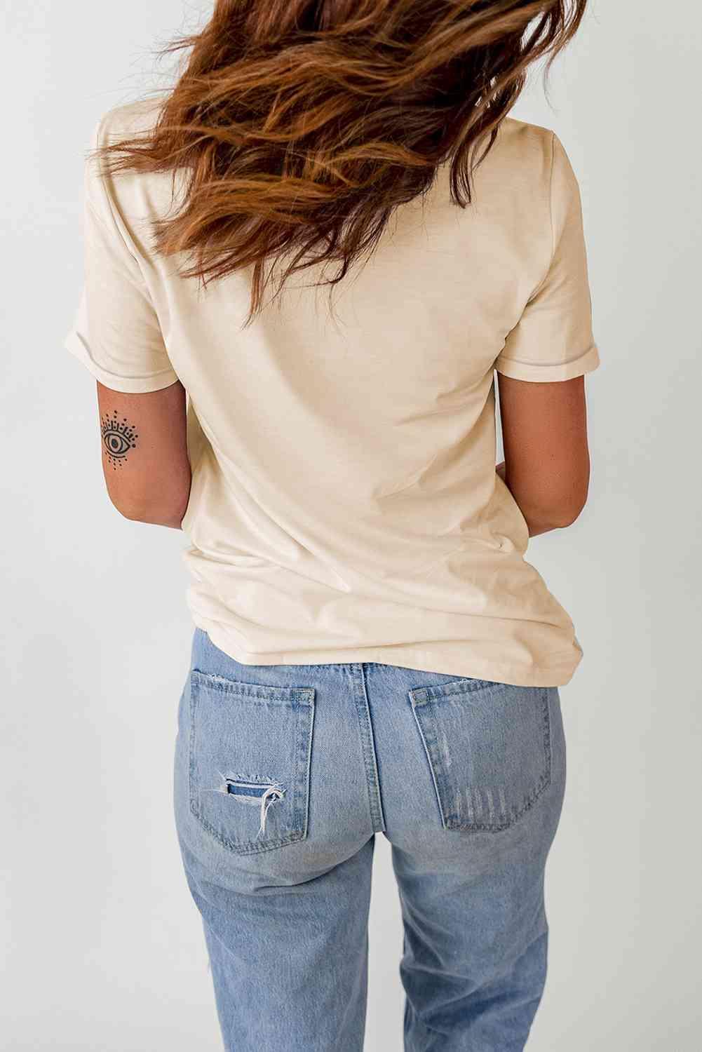 Get trendy with Round Neck Short Sleeve HOWDY Graphic Tee - T-Shirt available at Styles Code. Grab yours today!