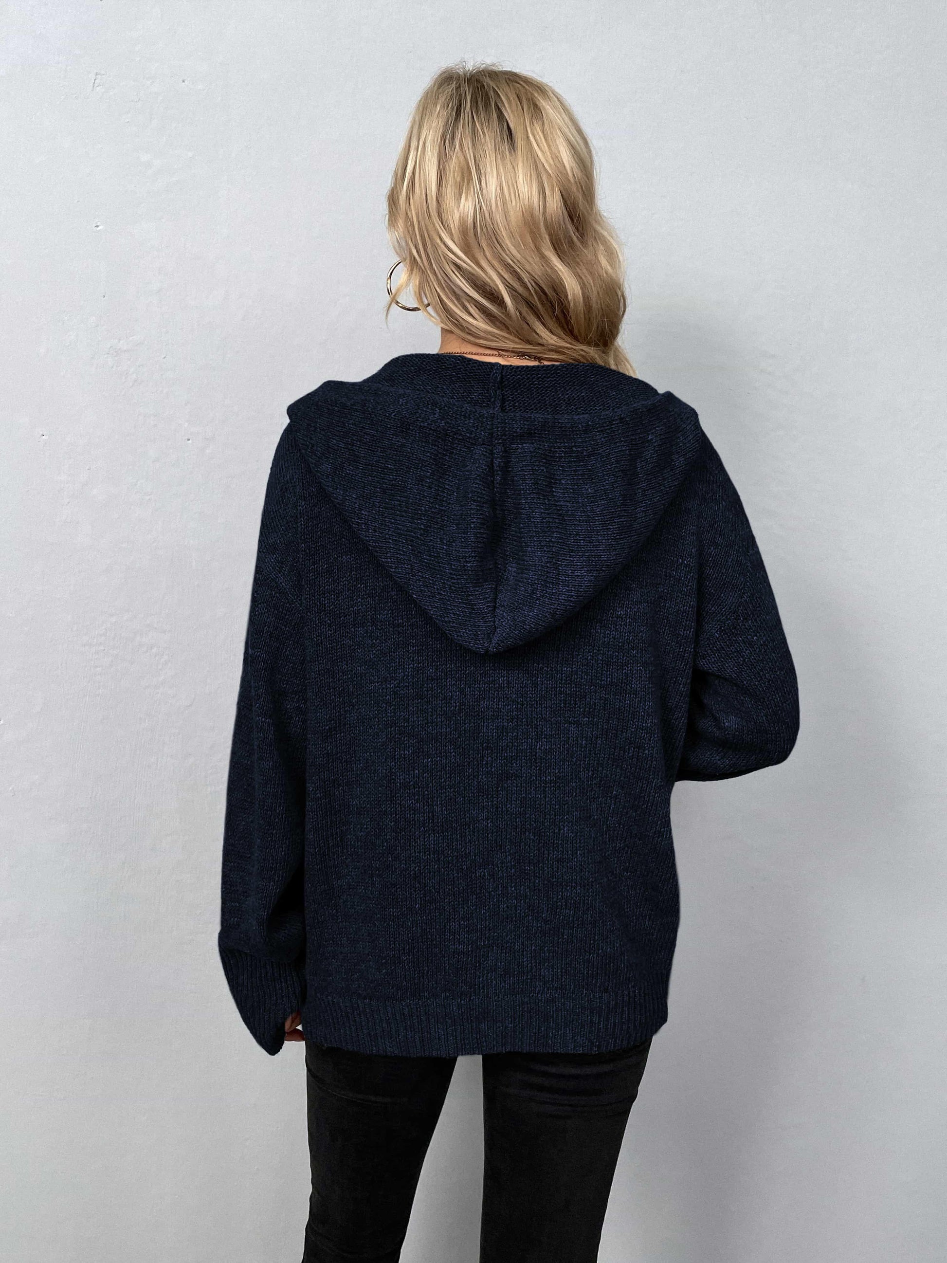 Get trendy with Button-Down Long Sleeve Hooded Sweater - Tops available at Styles Code. Grab yours today!
