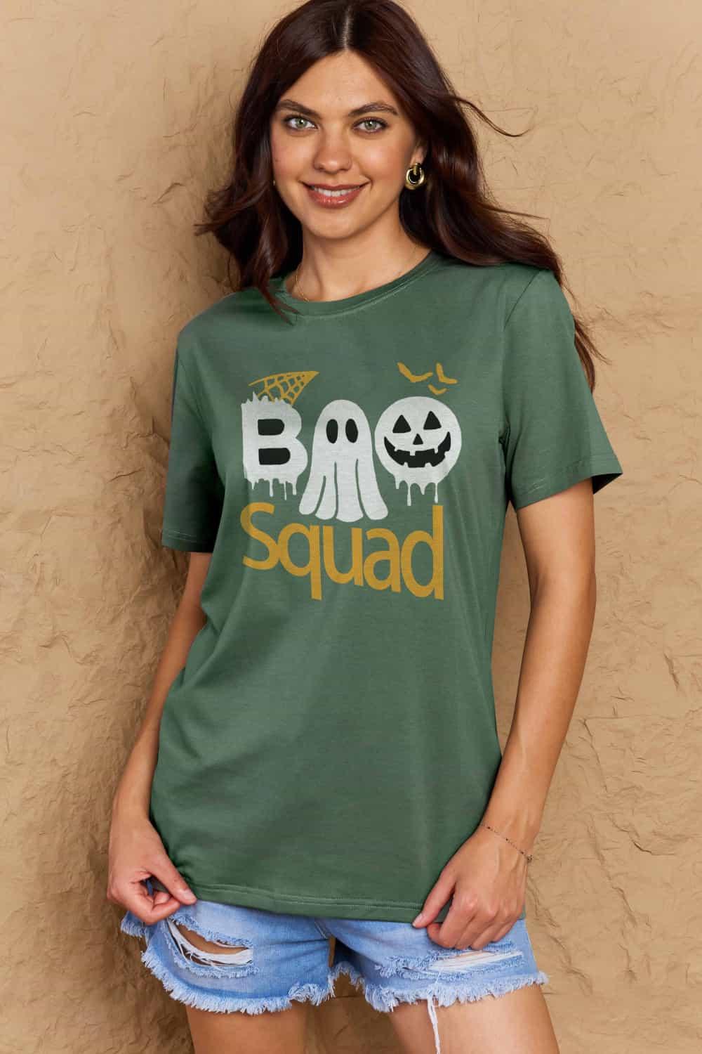 Get trendy with Full Size BOO SQUAD Graphic Cotton T-Shirt - Graphic T-Shirts available at Styles Code. Grab yours today!