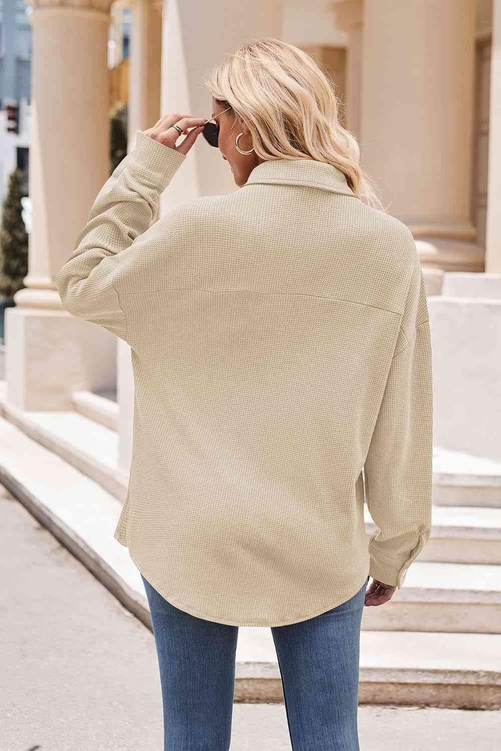 Get trendy with Collared Neck Dropped Shoulder Shirt - Shirt available at Styles Code. Grab yours today!