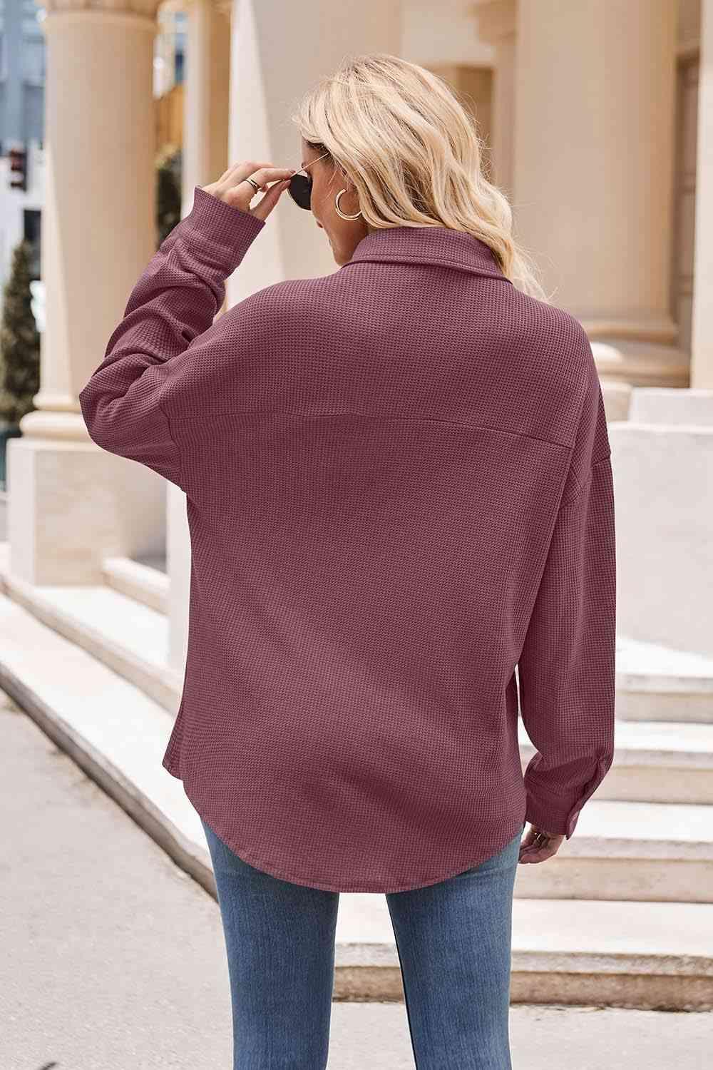 Get trendy with Collared Neck Dropped Shoulder Shirt - Shirt available at Styles Code. Grab yours today!