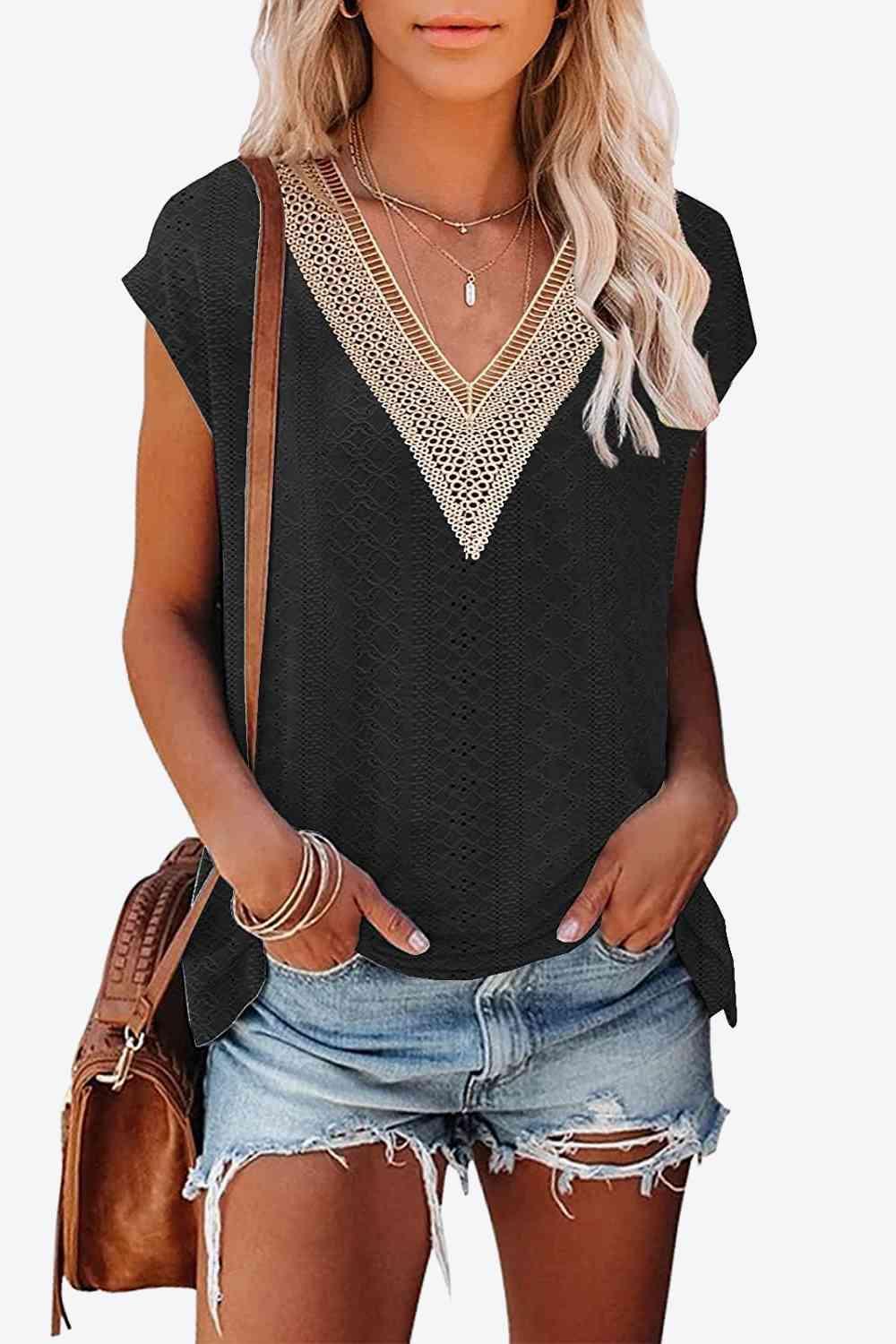 Get trendy with Contrast V-Neck Tee - T-Shirt available at Styles Code. Grab yours today!