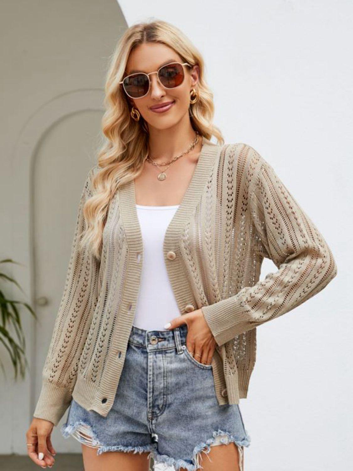 Get trendy with Button Down Ribbed Trim Cardigan - Cardigans available at Styles Code. Grab yours today!
