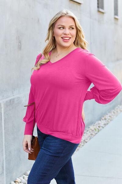 Get trendy with Basic Bae Full Size V-Neck Lantern Sleeve Blouse - Blouse available at Styles Code. Grab yours today!