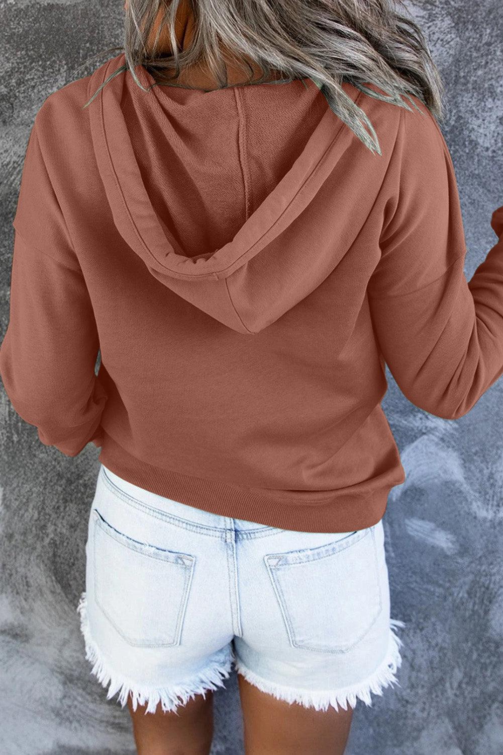 Get trendy with Dropped Shoulder Long Sleeve Hoodie with Pocket - Tops available at Styles Code. Grab yours today!