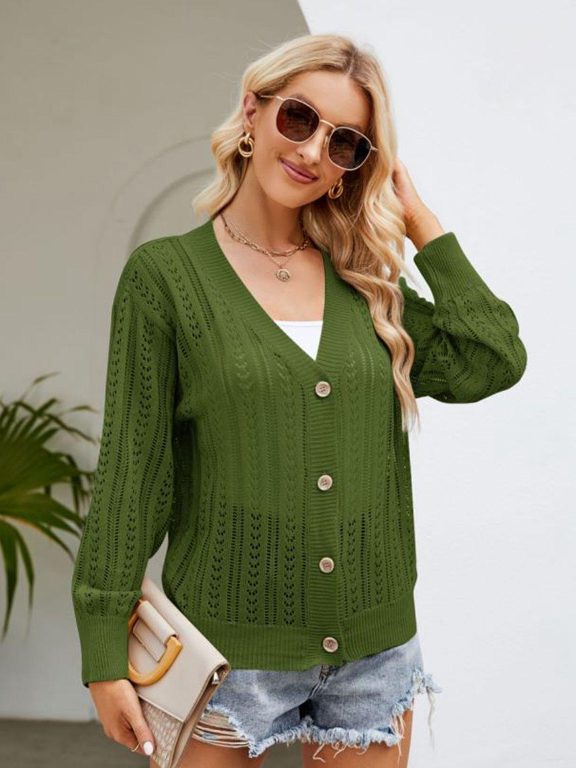 Get trendy with Button Down Ribbed Trim Cardigan - Cardigans available at Styles Code. Grab yours today!
