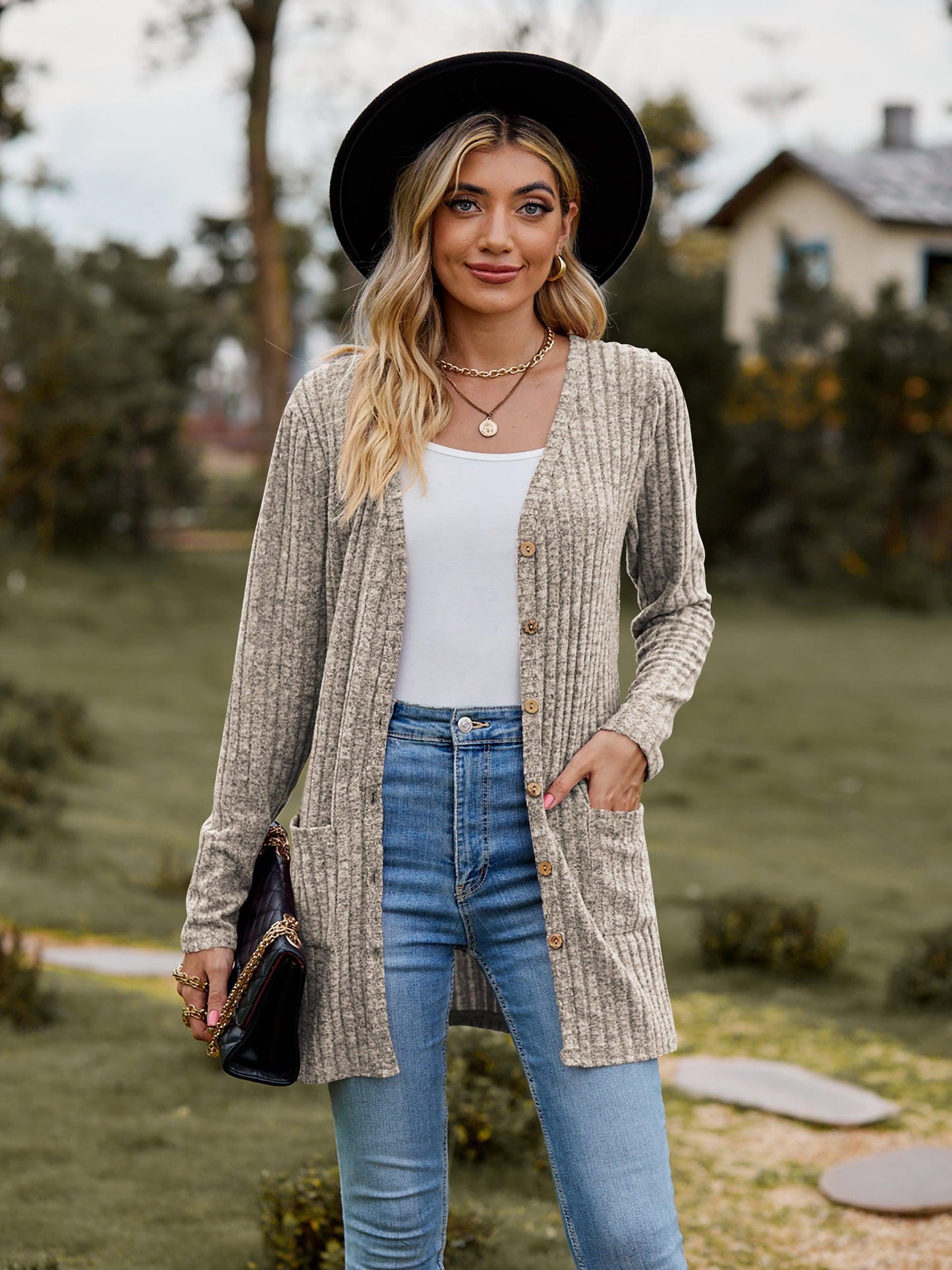 Get trendy with Ribbed Button-UP Cardigan with Pockets - Tops available at Styles Code. Grab yours today!