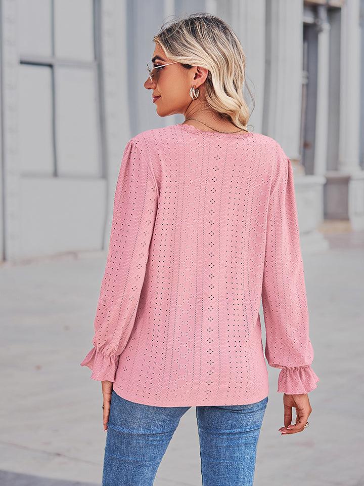 Get trendy with V-Neck Flounce Sleeve Blouse - Tops available at Styles Code. Grab yours today!