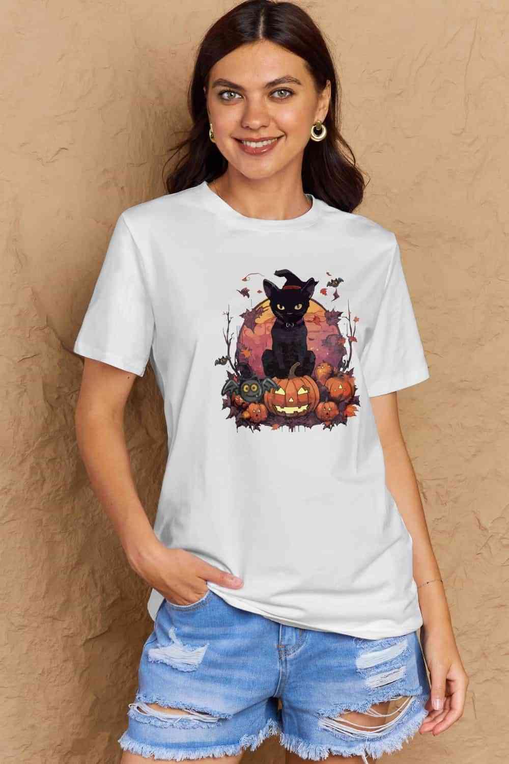 Get trendy with Full Size Halloween Theme Graphic T-Shirt - T-Shirt available at Styles Code. Grab yours today!