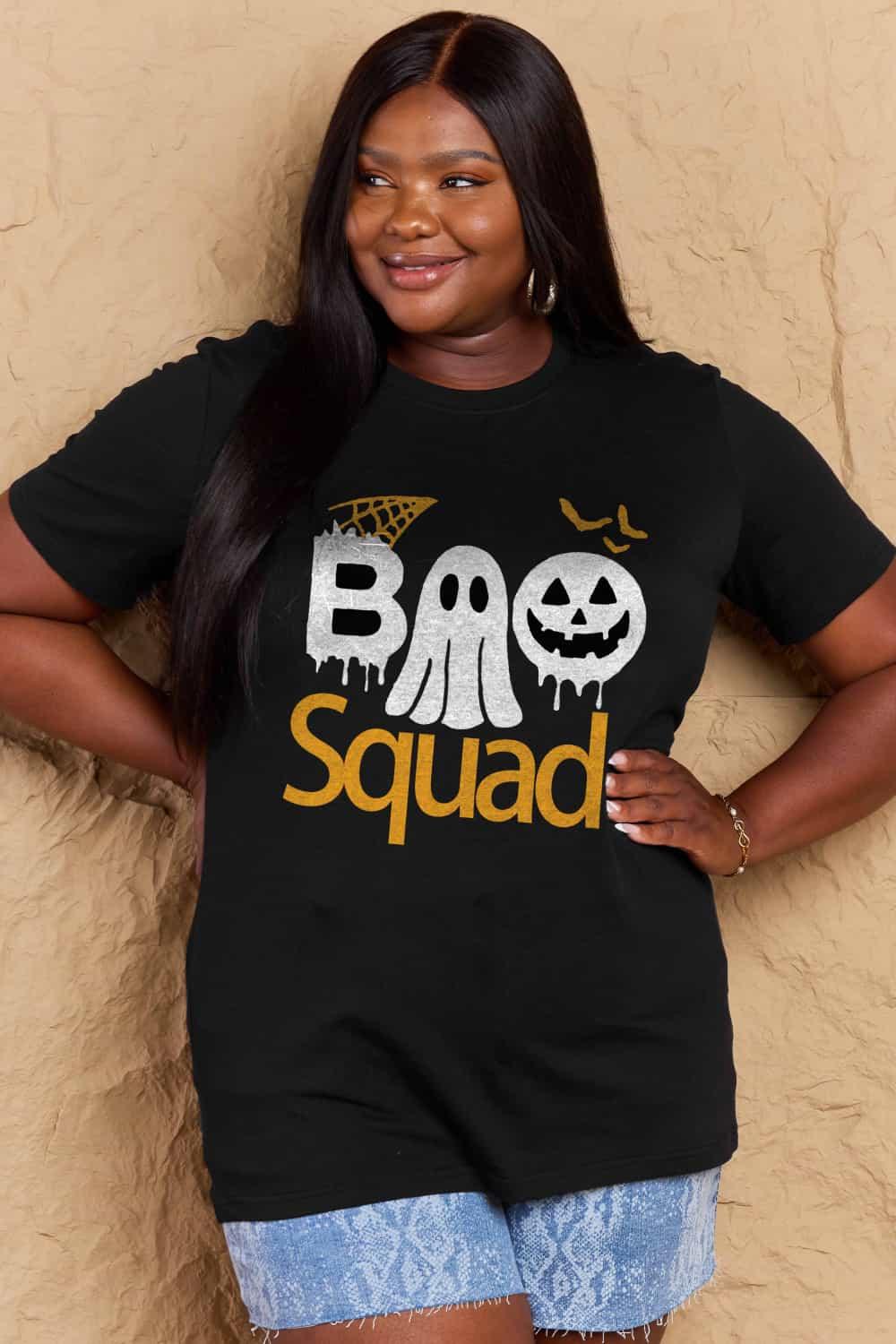 Get trendy with Full Size BOO SQUAD Graphic Cotton T-Shirt - Graphic T-Shirts available at Styles Code. Grab yours today!