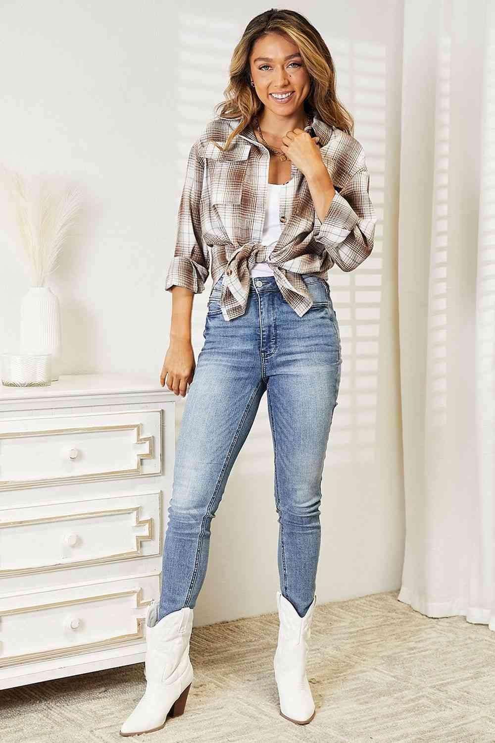 Get trendy with Plaid Dropped Shoulder Shirt - Shirt available at Styles Code. Grab yours today!