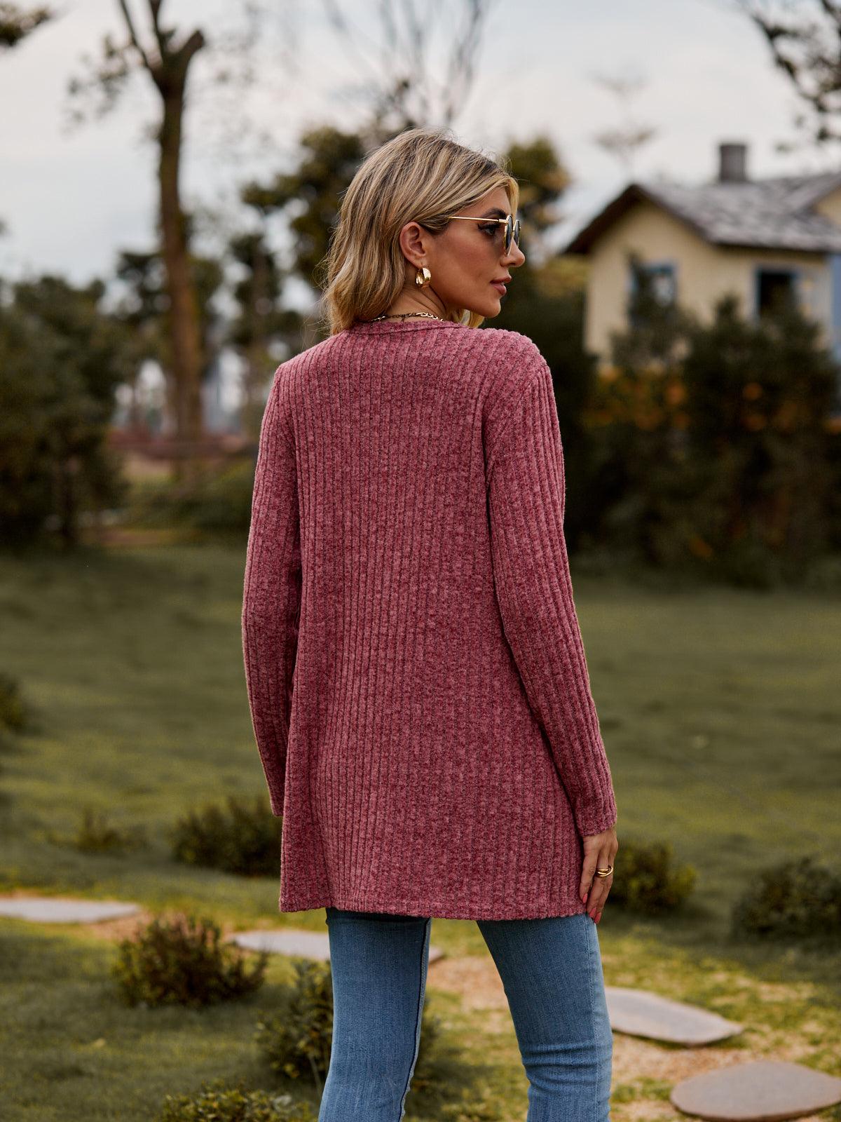 Get trendy with Ribbed Button-UP Cardigan with Pockets - Tops available at Styles Code. Grab yours today!