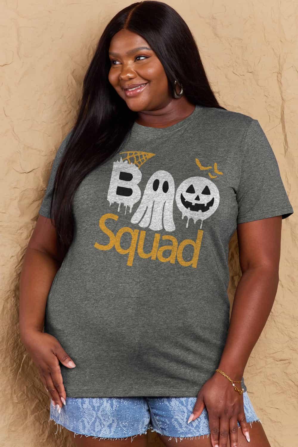 Get trendy with Full Size BOO SQUAD Graphic Cotton T-Shirt - Graphic T-Shirts available at Styles Code. Grab yours today!
