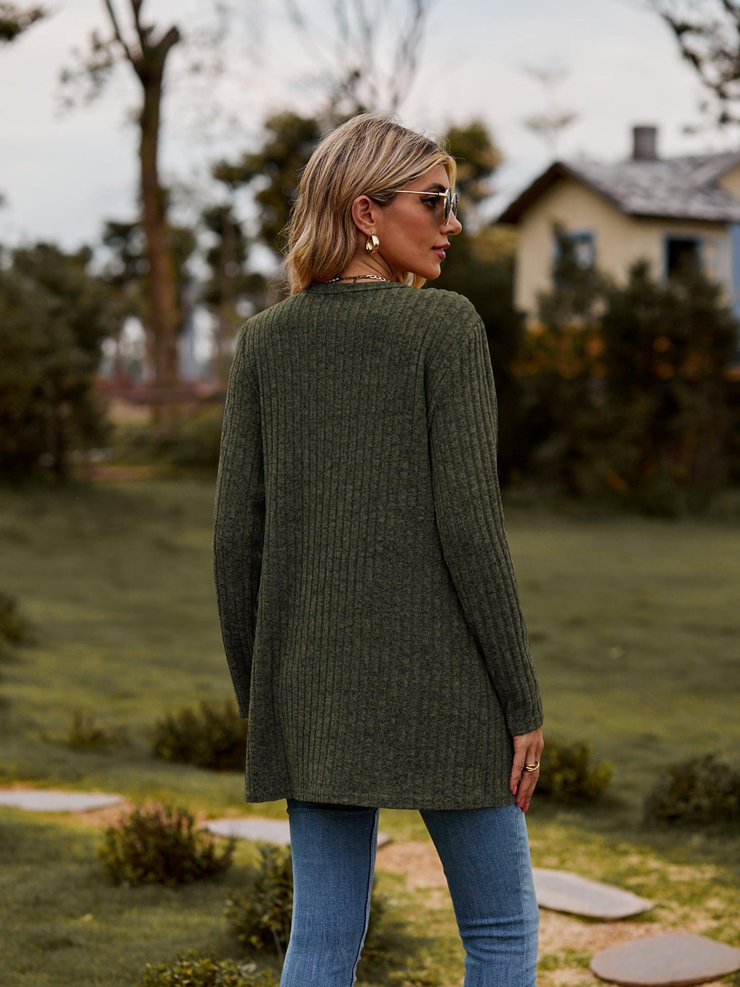 Get trendy with Ribbed Button-UP Cardigan with Pockets - Tops available at Styles Code. Grab yours today!