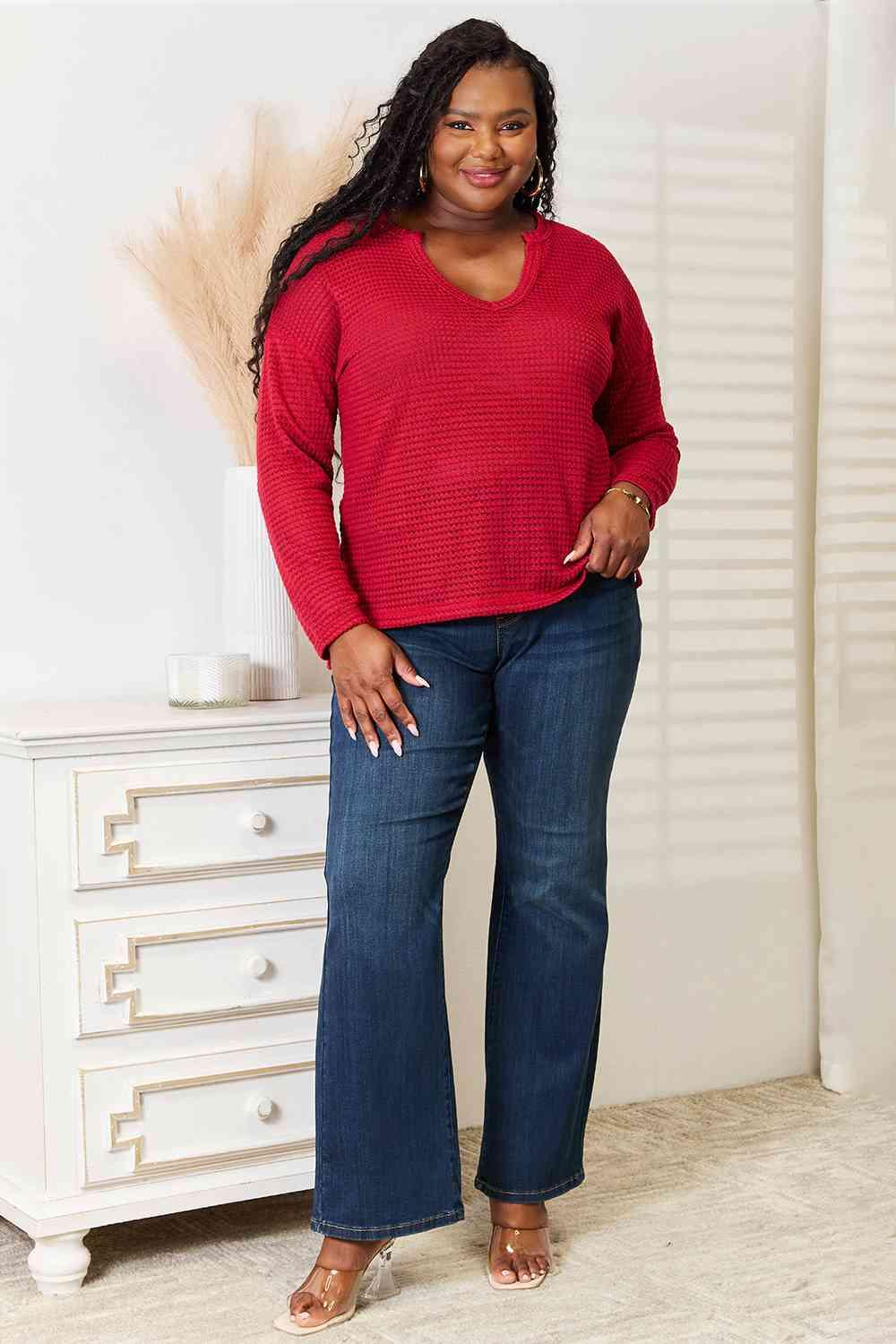 Get trendy with Full Size Wide Notch Relax Top - Tops available at Styles Code. Grab yours today!