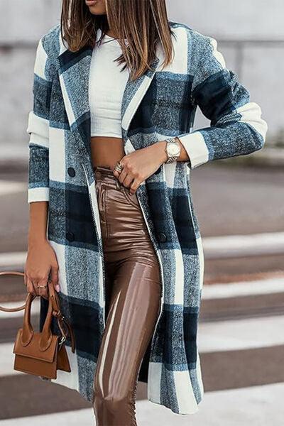 Get trendy with Full Size Plaid Button Up Coat - available at Styles Code. Grab yours today!