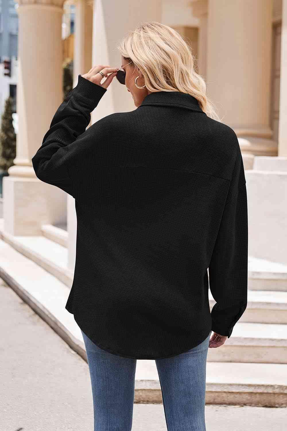 Get trendy with Collared Neck Dropped Shoulder Shirt - Shirt available at Styles Code. Grab yours today!
