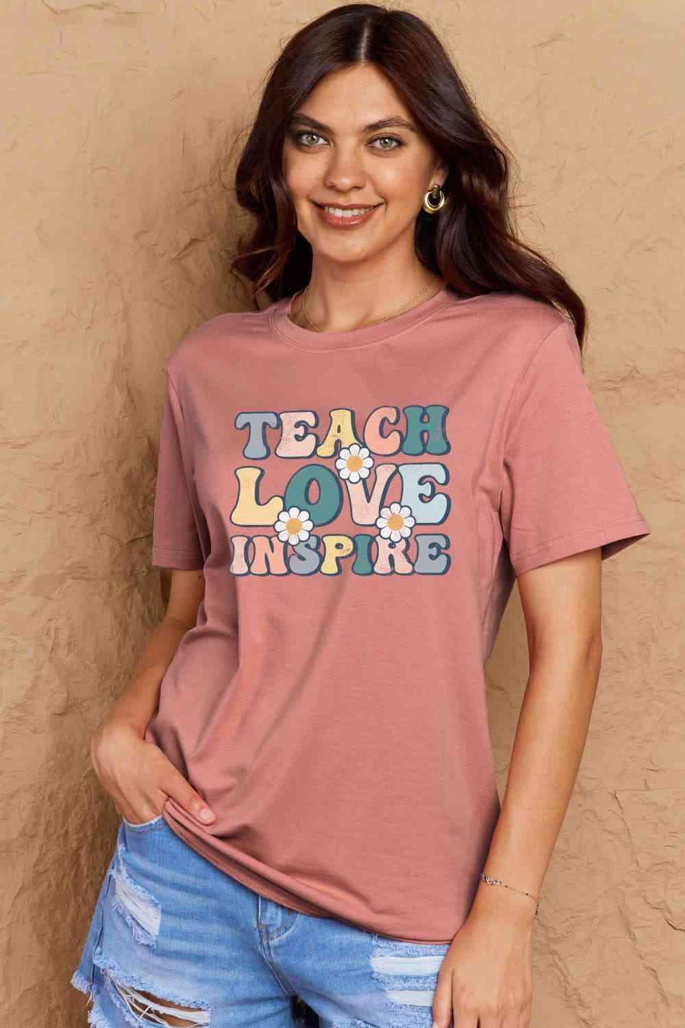 Get trendy with Full Size TEACH LOVE INSPIRE Graphic Cotton T-Shirt - T-Shirt available at Styles Code. Grab yours today!