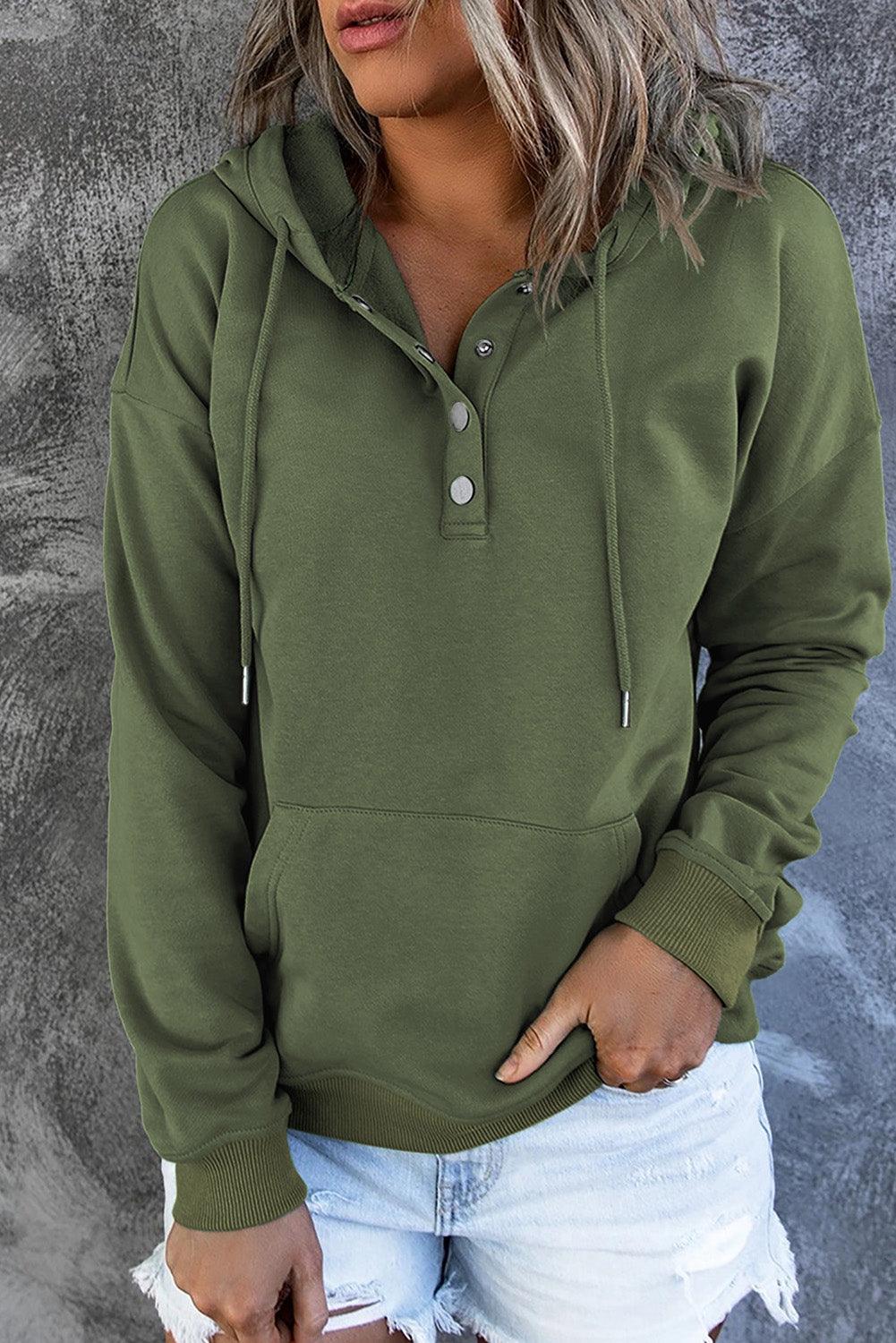 Get trendy with Dropped Shoulder Long Sleeve Hoodie with Pocket - Tops available at Styles Code. Grab yours today!