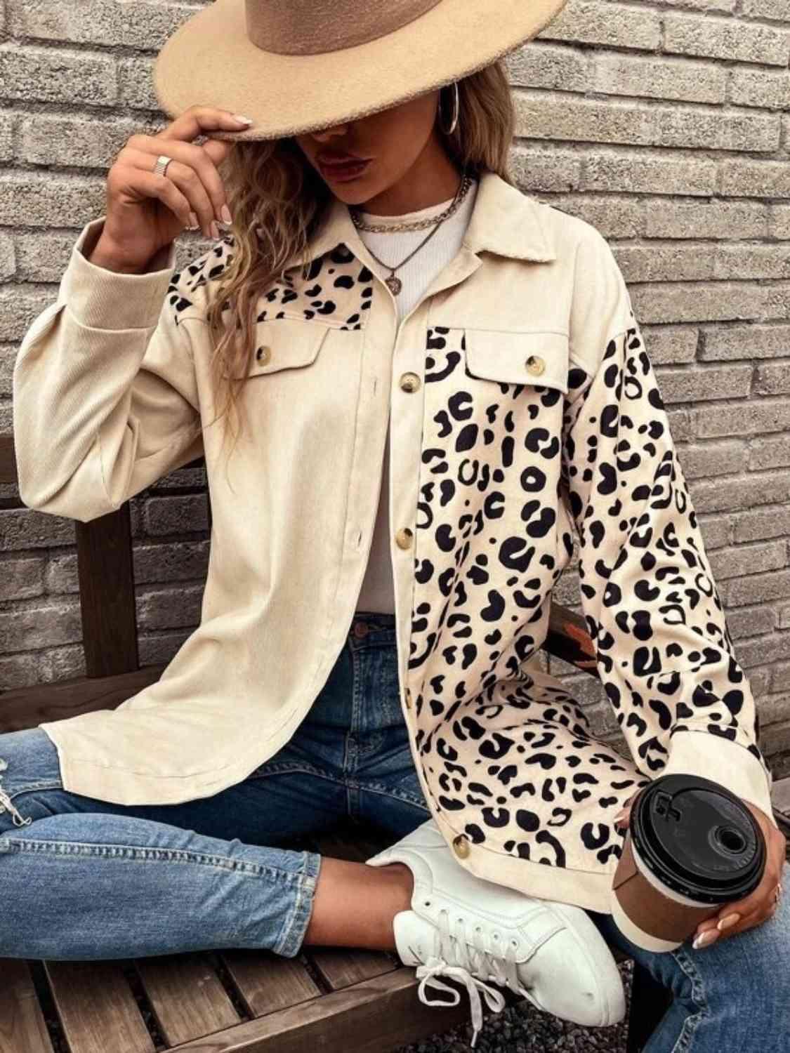 Get trendy with Full Size Leopard Collared Shirt - Shirt available at Styles Code. Grab yours today!