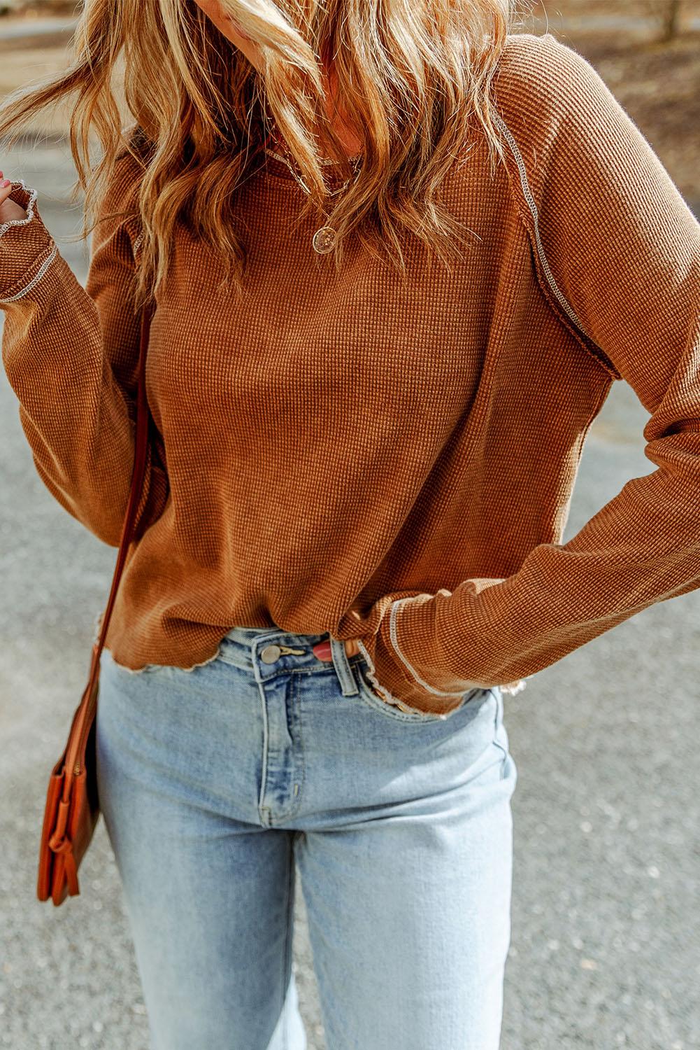 Get trendy with Long Raglan Sleeve Round Neck Top - Tops available at Styles Code. Grab yours today!
