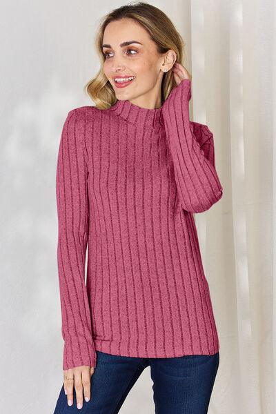 Get trendy with Full Size Ribbed Mock Neck T-Shirt - T-Shirt available at Styles Code. Grab yours today!