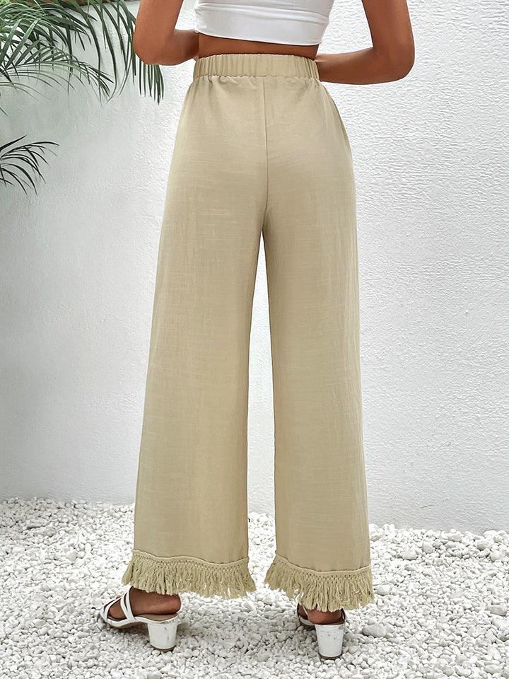 Get trendy with Fringe Detail Wide Leg Pants - Bottoms available at Styles Code. Grab yours today!
