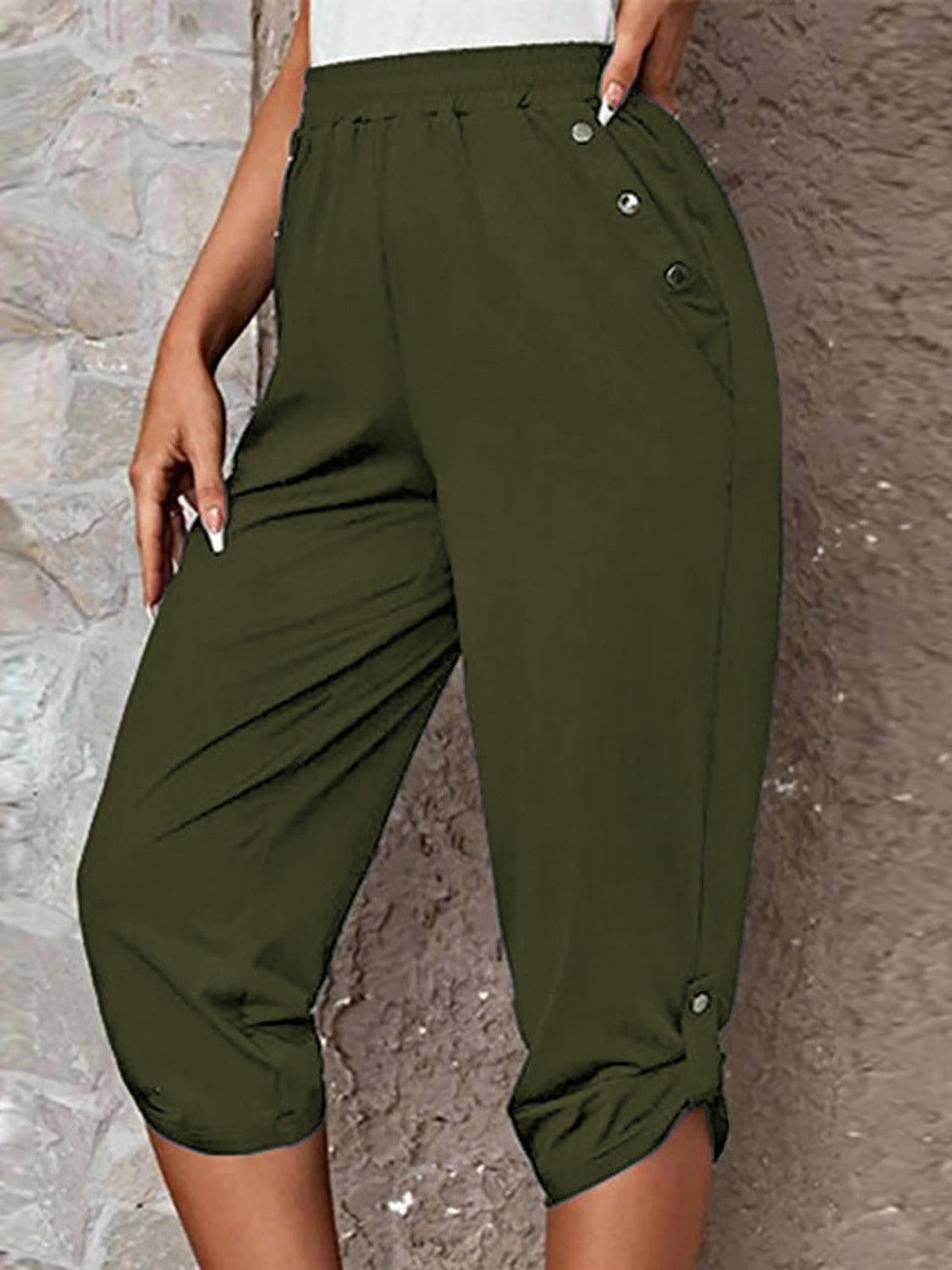 Get trendy with Full Size Roll-Tab Capris Pants - Bottoms available at Styles Code. Grab yours today!