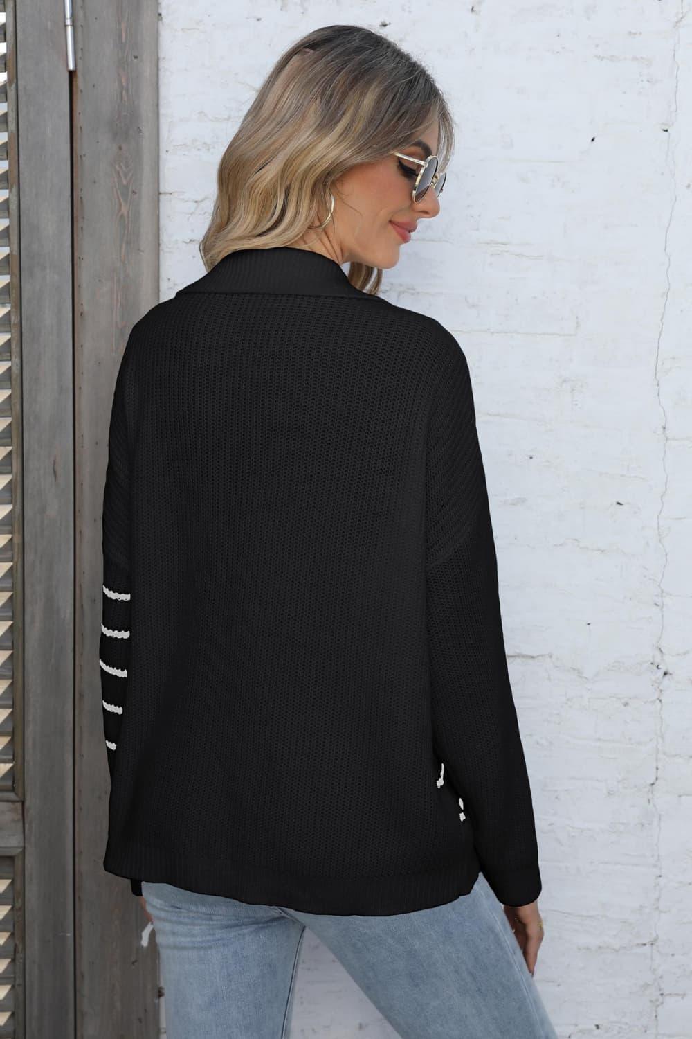 Get trendy with Ribbed Notched Neck Striped Sweater - Sweater available at Styles Code. Grab yours today!