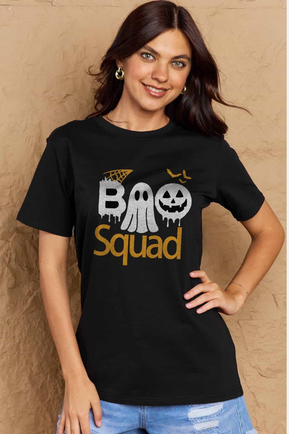 Get trendy with Full Size BOO SQUAD Graphic Cotton T-Shirt - Graphic T-Shirts available at Styles Code. Grab yours today!