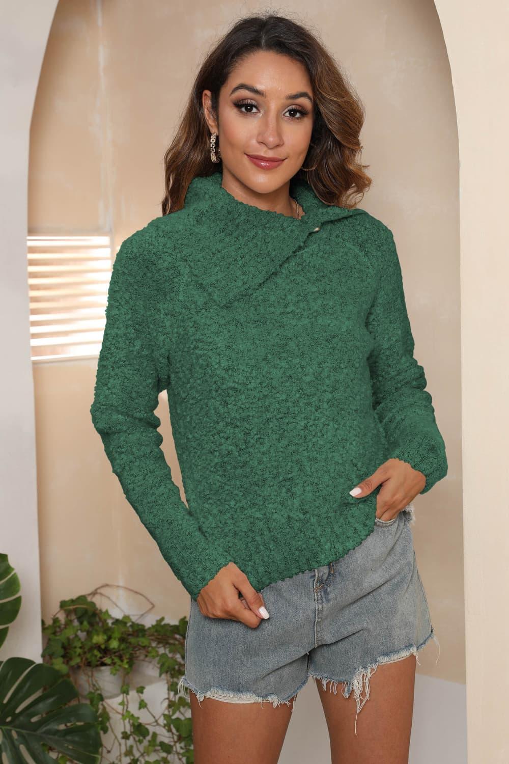 Get trendy with Asymmetrical Neck Long Sleeve Pullover Sweater - Sweater available at Styles Code. Grab yours today!
