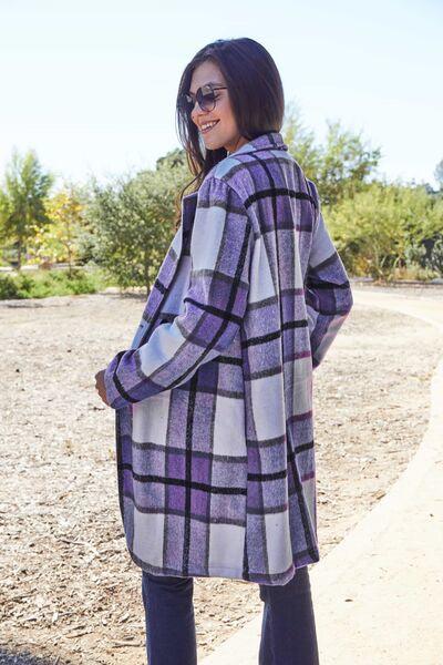 Get trendy with Full Size Plaid Button Up Coat - available at Styles Code. Grab yours today!