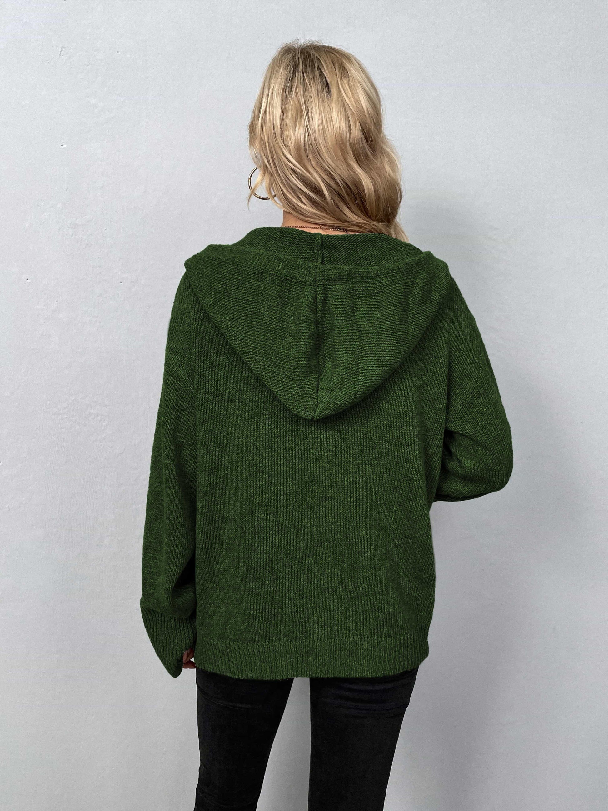 Get trendy with Button-Down Long Sleeve Hooded Sweater - Tops available at Styles Code. Grab yours today!