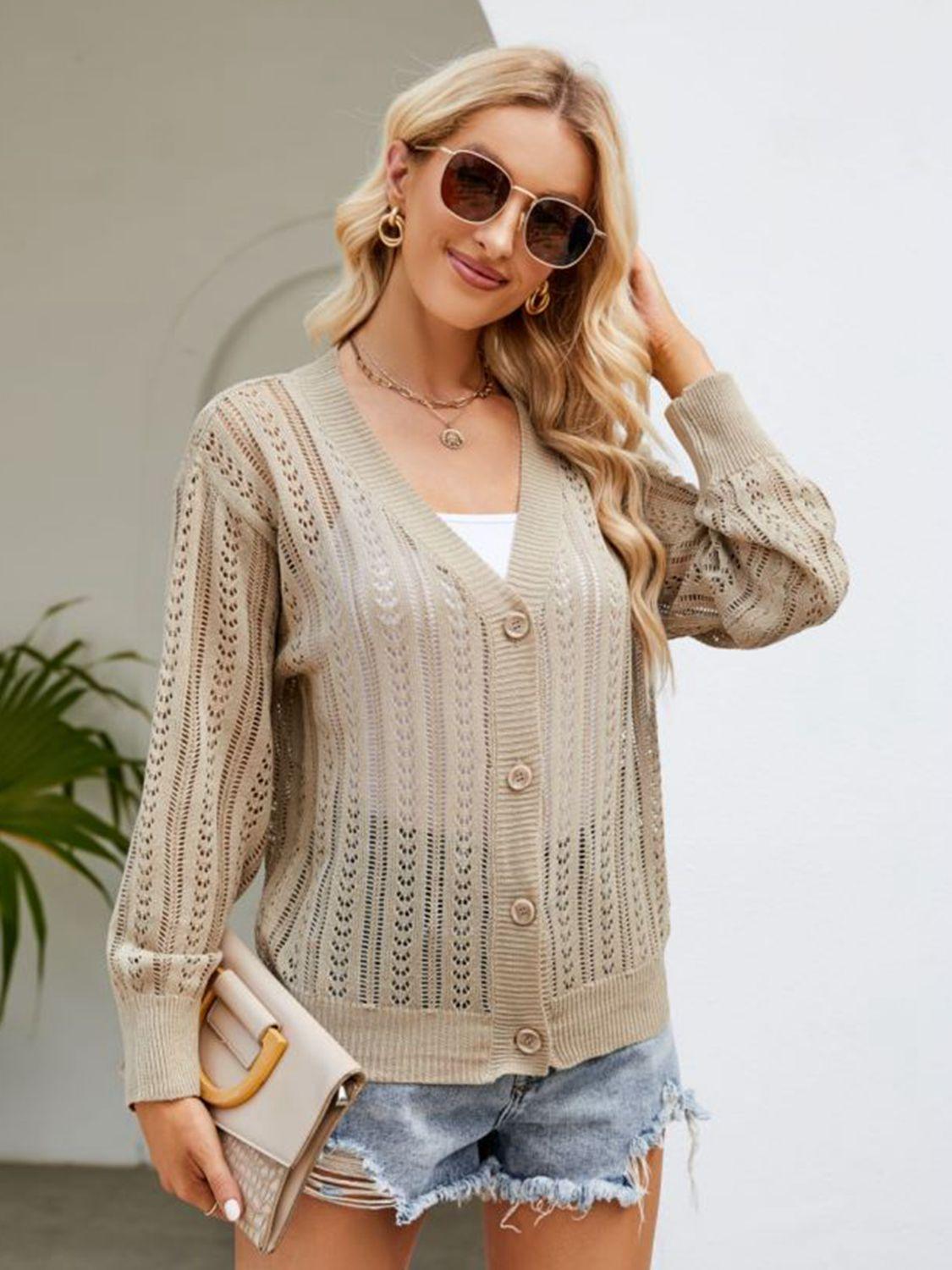 Get trendy with Button Down Ribbed Trim Cardigan - Cardigans available at Styles Code. Grab yours today!