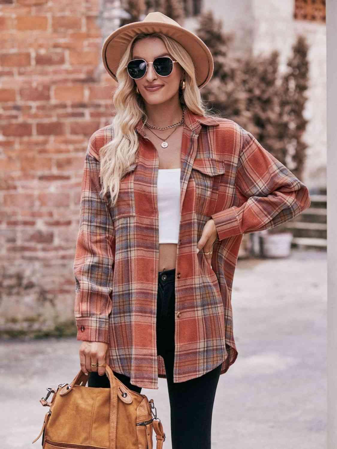 Get trendy with Plaid Dropped Shoulder Longline Shirt - Shirt available at Styles Code. Grab yours today!
