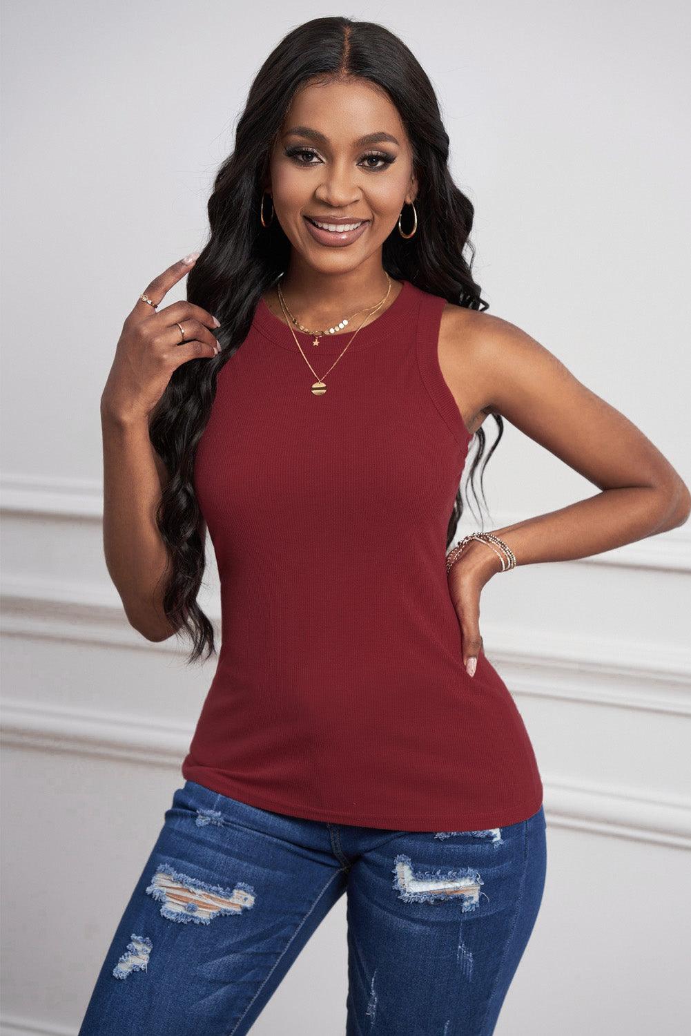 Get trendy with Round Neck Sleeveless Tank - Tops available at Styles Code. Grab yours today!
