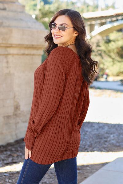 Get trendy with Basic Bae Full Size Ribbed Round Neck Long Sleeve Knit Top - available at Styles Code. Grab yours today!