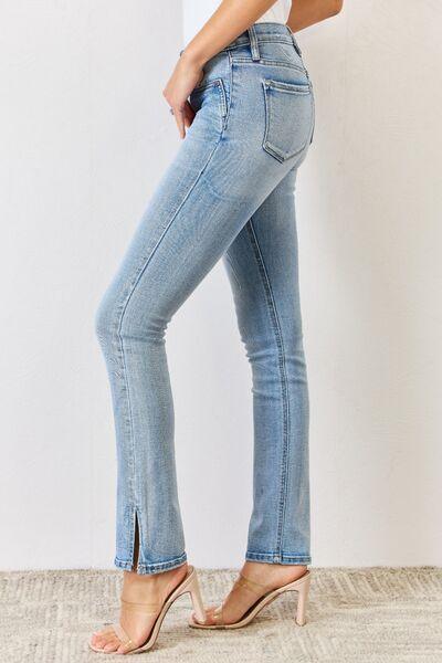 Get trendy with Full Size Mid Rise Slit Bootcut Jeans - available at Styles Code. Grab yours today!