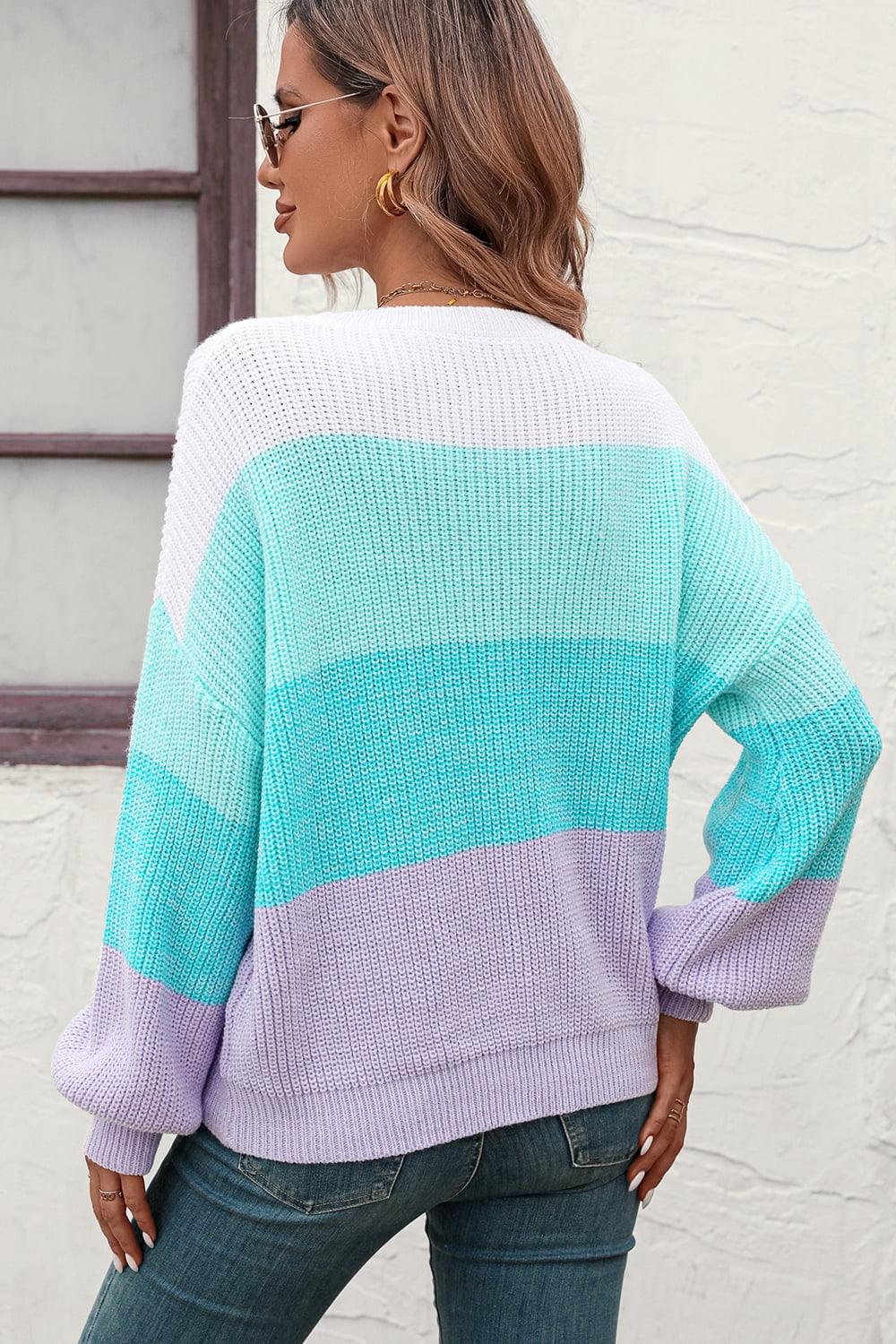 Get trendy with Round Neck Color Block Ribbed Pullover Sweater - Tops available at Styles Code. Grab yours today!