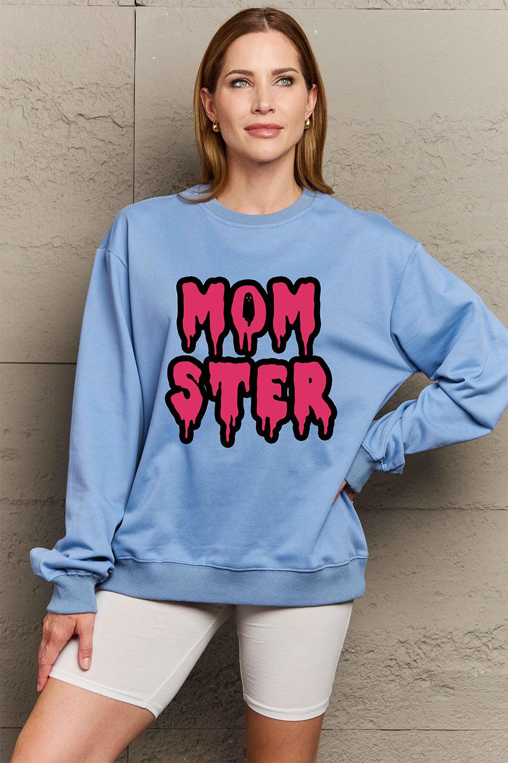 Get trendy with Simply Love Full Size MOM STER Graphic Sweatshirt - Halloween Clothes available at Styles Code. Grab yours today!
