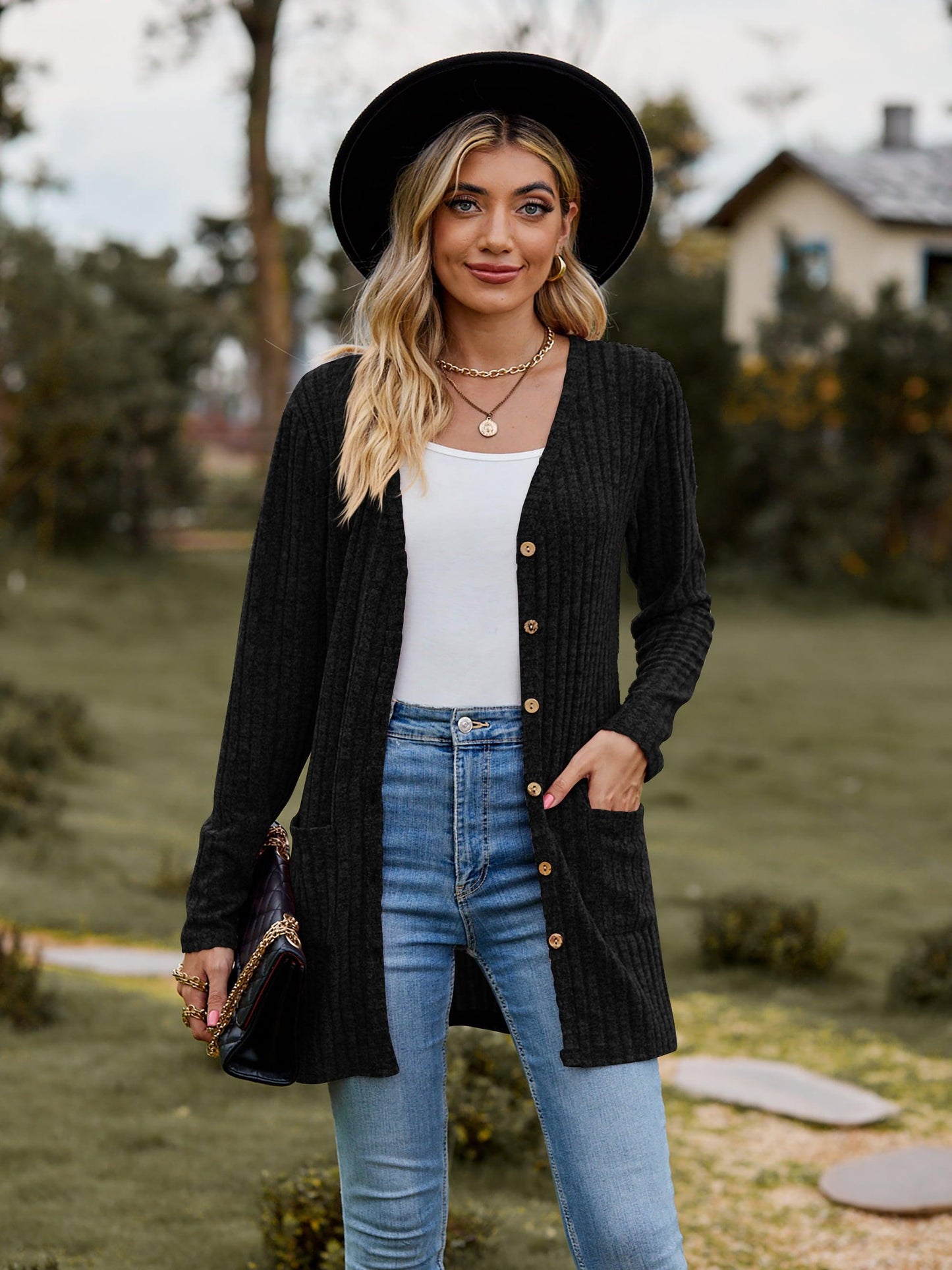 Get trendy with Ribbed Button-UP Cardigan with Pockets - Tops available at Styles Code. Grab yours today!