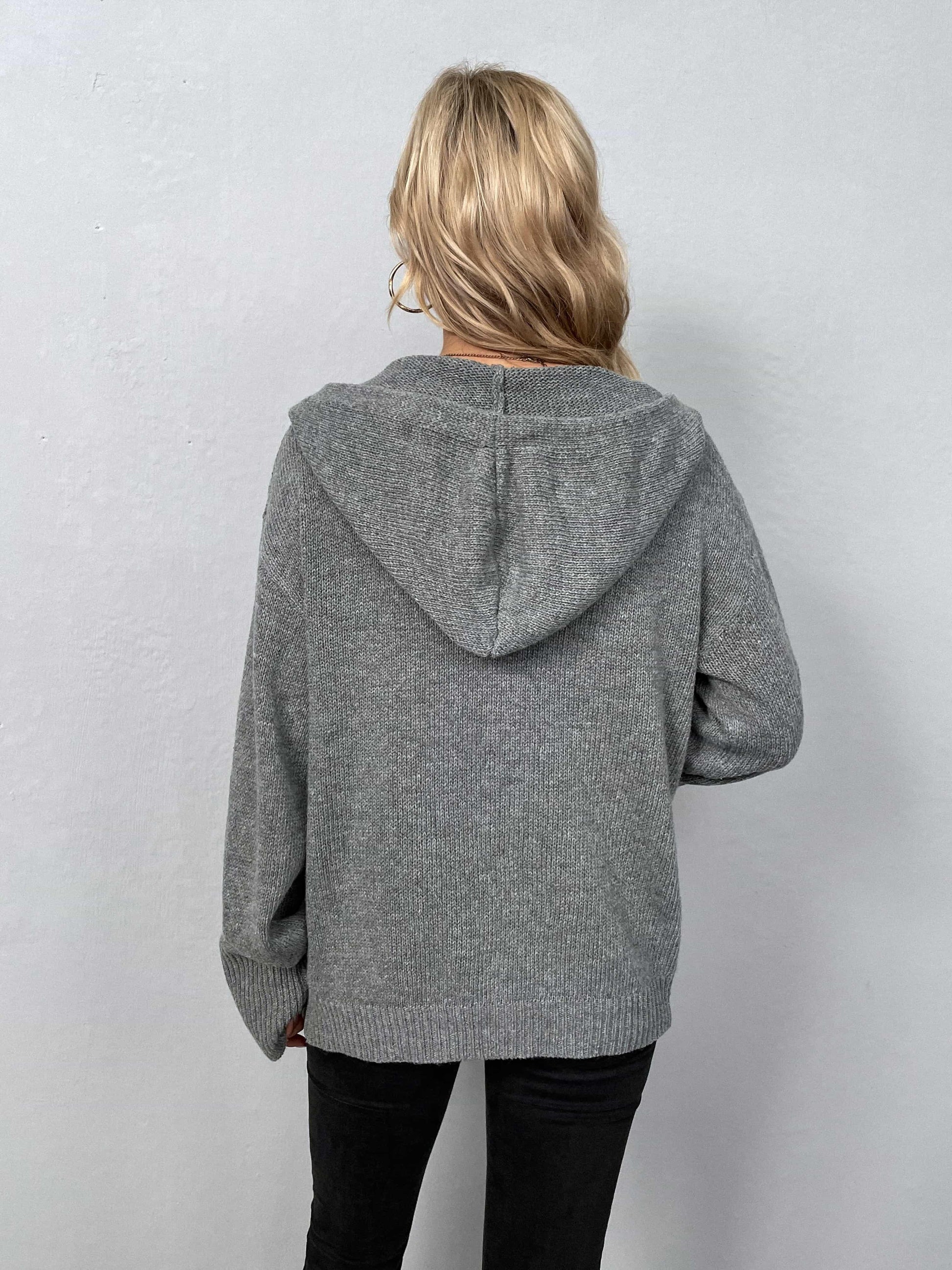 Get trendy with Button-Down Long Sleeve Hooded Sweater - Tops available at Styles Code. Grab yours today!