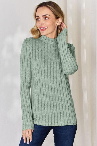 Get trendy with Full Size Ribbed Mock Neck T-Shirt - T-Shirt available at Styles Code. Grab yours today!