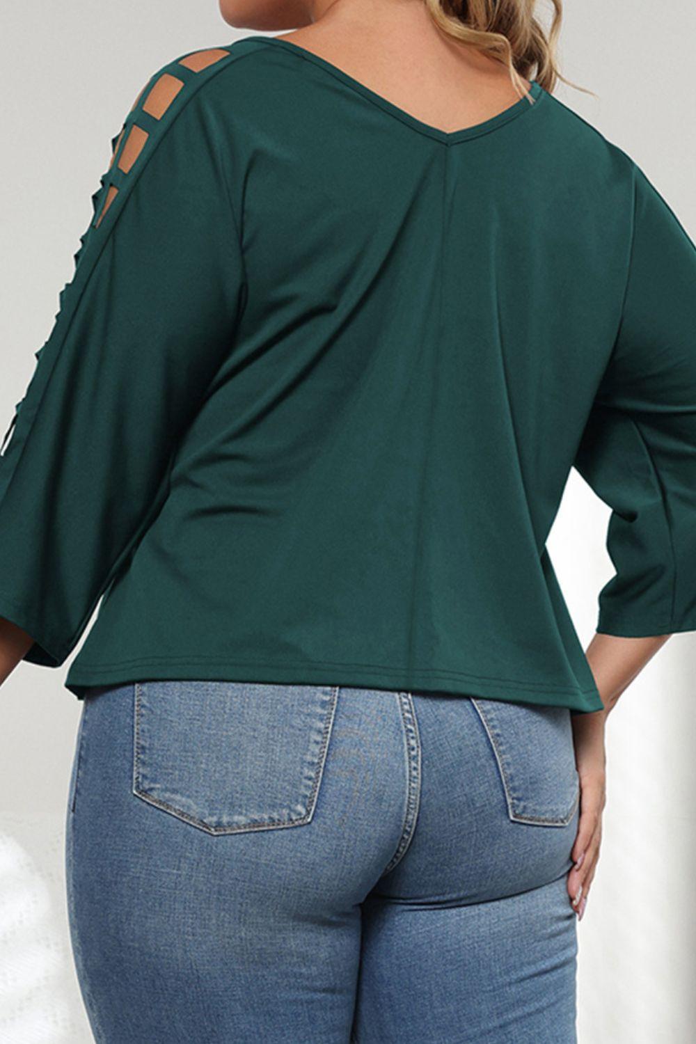 Get trendy with Plus Size Cutout Three-Quarter Sleeve Blouse - Plus size available at Styles Code. Grab yours today!